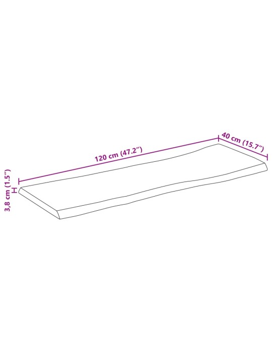 Lauaplaat naturaalse servaga 120x40x3,8 cm töötlemata mangopuit