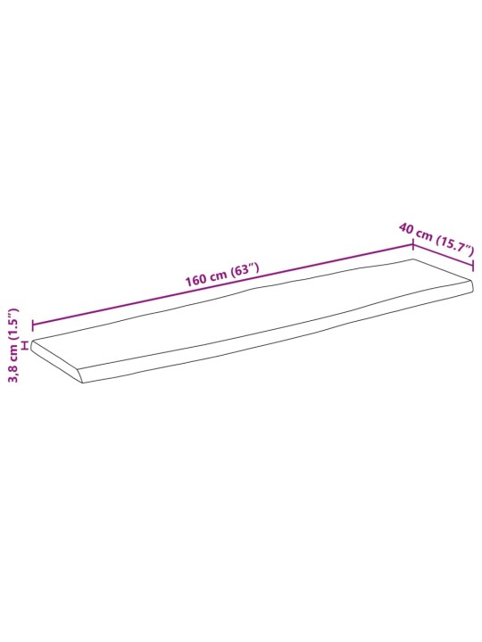 Lauaplaat naturaalse servaga 160x40x3,8 cm töötlemata mangopuit