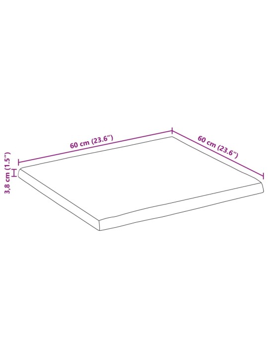 Lauaplaat naturaalse servaga 60x60x3,8 cm töötlemata mangopuit