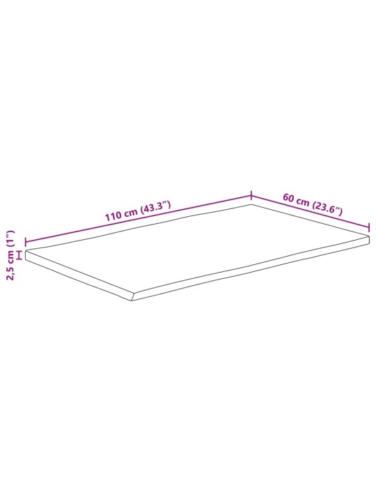 Lauaplaat, 110 x 60 x 2,5 cm, naturaalsete servadega, mangopuit