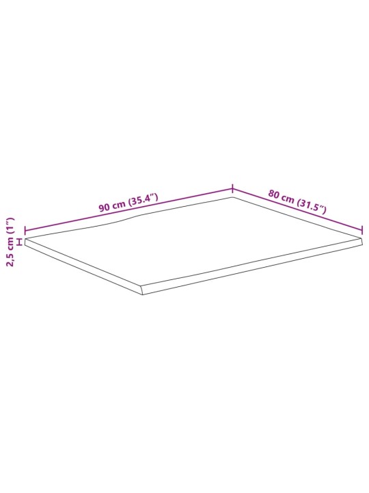 Lauaplaat, 90 x 80 x 2,5 cm, naturaalsete servadega, mangopuit