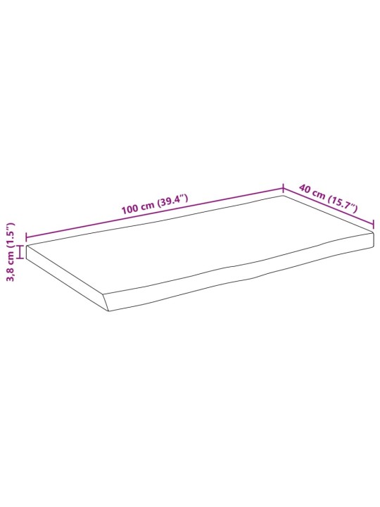 Lauaplaat, 100 x 40 x 3,8 cm, naturaalsete servadega, mangopuit