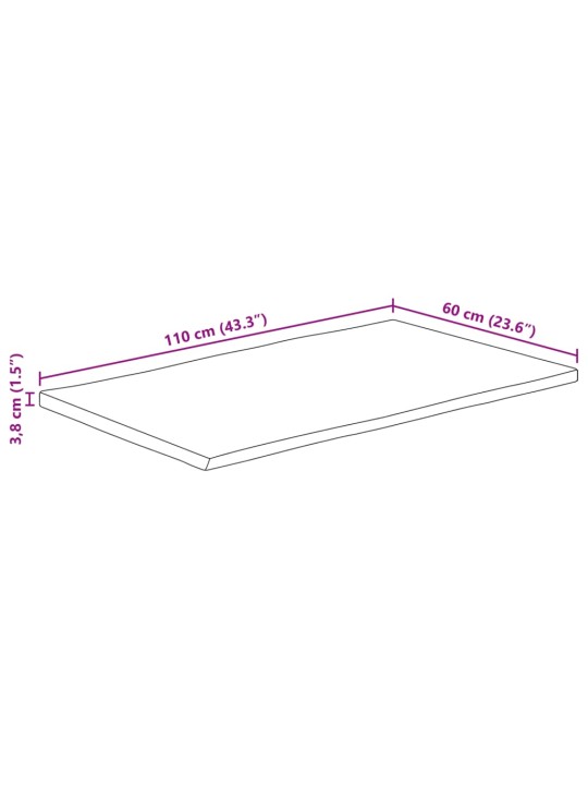 Lauaplaat, 110 x 60 x 3,8 cm, naturaalsete servadega, mangopuit