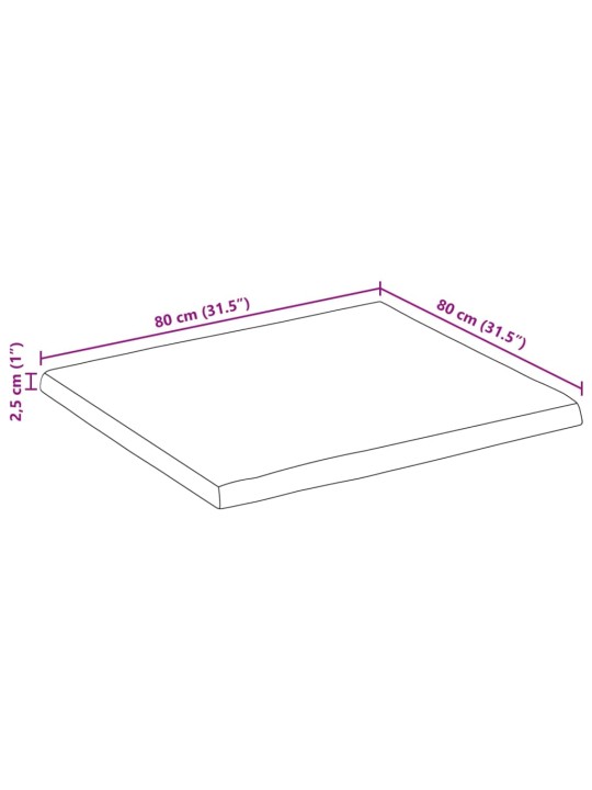 Lauaplaat, 80 x 80 x 2,5 cm, naturaalsete servadega, mangopuit