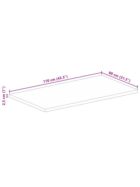 Lauaplaat, 110x80x2,5 cm, ristkülik, töötlemata mangopuit