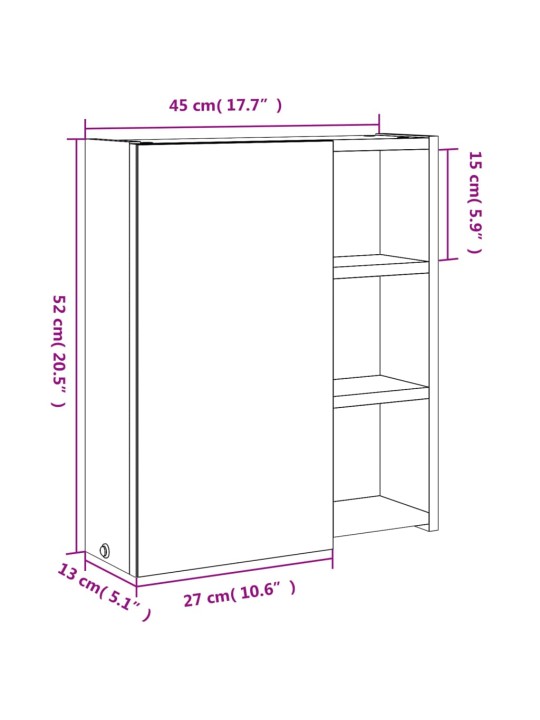 LED-valgustusega vannitoa peegelkapp, valge, 45 x 13 x 52 cm