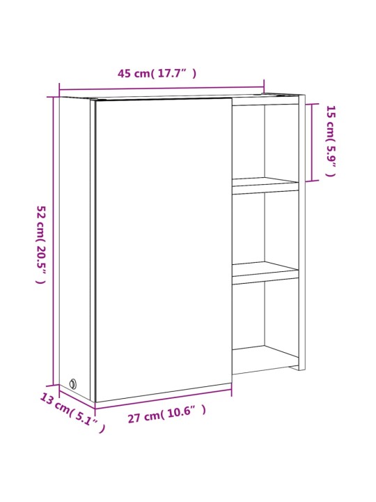 LED-valgustusega vannitoa peegelkapp, must, 45 x 13 x 52 cm