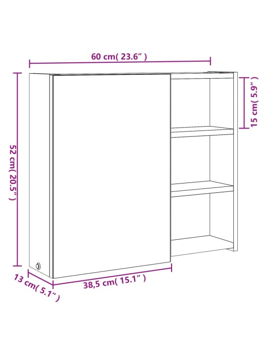 Led-valgustusega vannitoa peegelkapp, hele tamm, 60x13x52 cm