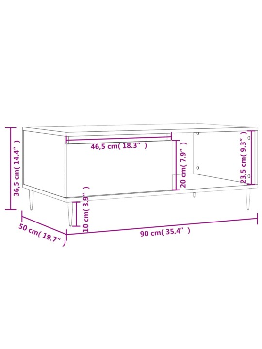 Kohvilaud, hall sonoma tamm, 90x50x36,5 cm, tehispuit