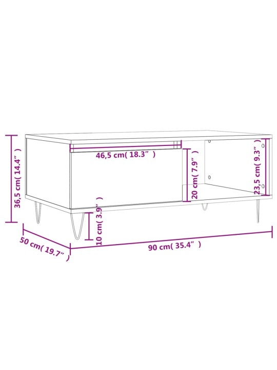 Kohvilaud, hall sonoma tamm, 90x50x36,5 cm, tehispuit