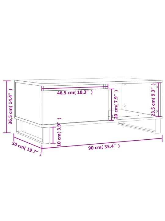 Kohvilaud, hall sonoma tamm, 90x50x36,5 cm, tehispuit