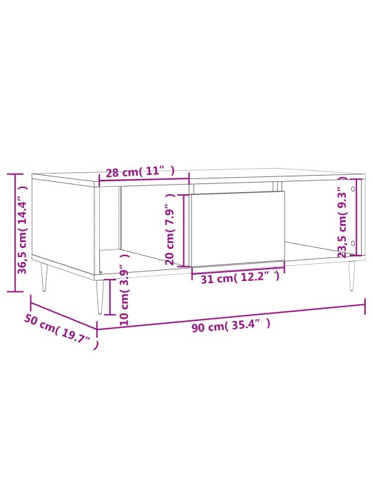 Kohvilaud, hall sonoma tamm, 90x50x36,5 cm, tehispuit