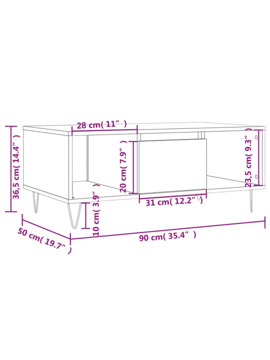 Kohvilaud, hall sonoma tamm, 90x50x36,5 cm, tehispuit