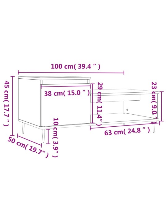 Kohvilaud, hall sonoma tamm, 100 x 50 x 45 cm, tehispuit