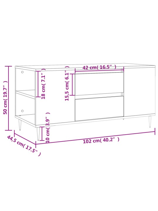 Kohvilaud, valge, 102 x 44,5 x 50 cm, tehispuit