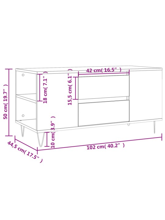 Kohvilaud, valge, 102 x 44,5 x 50 cm, tehispuit