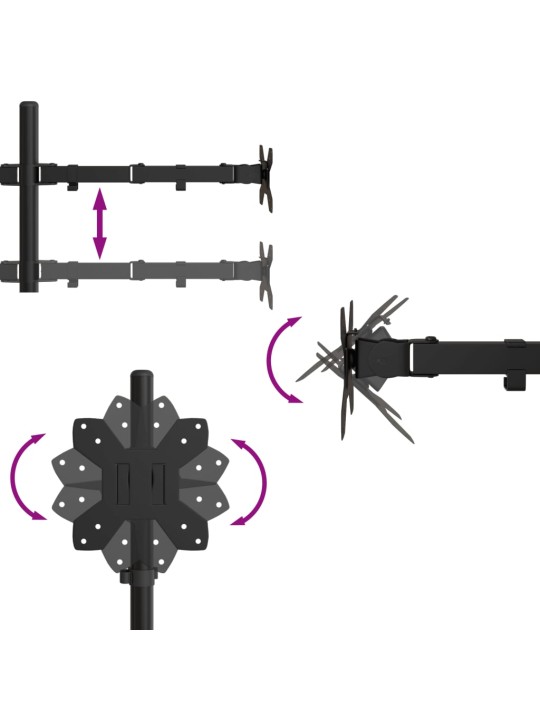 Kahe monitori alus, must, teras vesa 75/100 mm