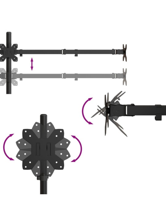 Kolme monitori alus, must, teras vesa 75/100 mm