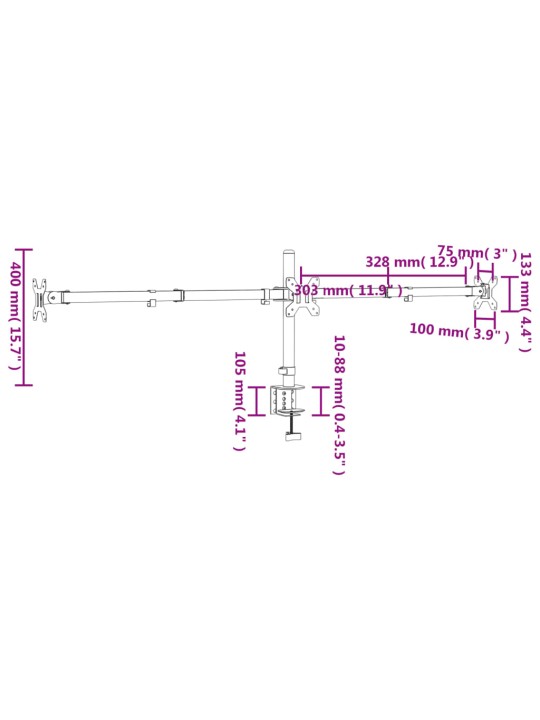 Kolme monitori alus, must, teras vesa 75/100 mm