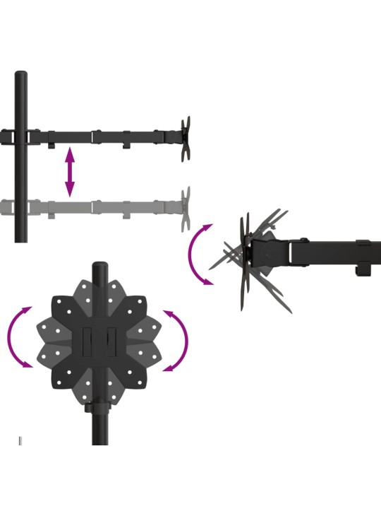 Kahe monitori alus, must, teras vesa 75/100 mm