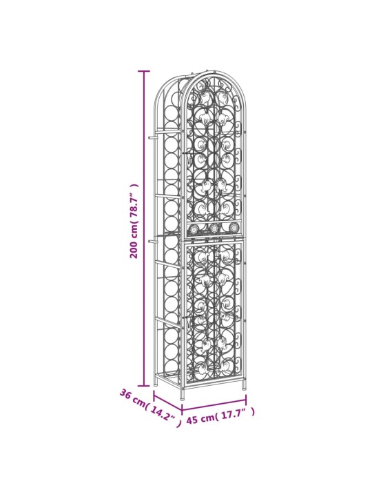 Veiniriiul 73 pudelile, must, 45 x 36 x 200 cm, sepistatud raud