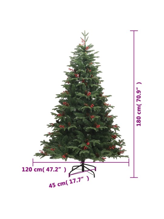 Kunstlik hingedega jõulupuu männikäbide ja marjadega, 180 cm