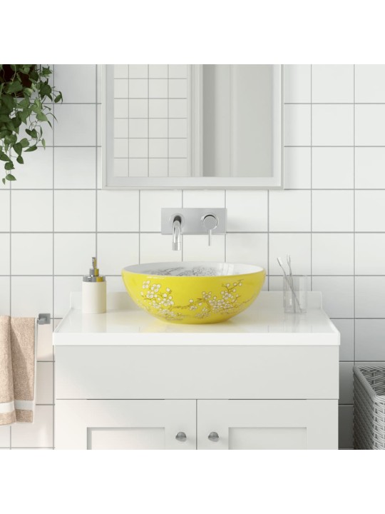 Valamu tööpinnale, valge ja kollane, ümar, φ41x14, keraamiline
