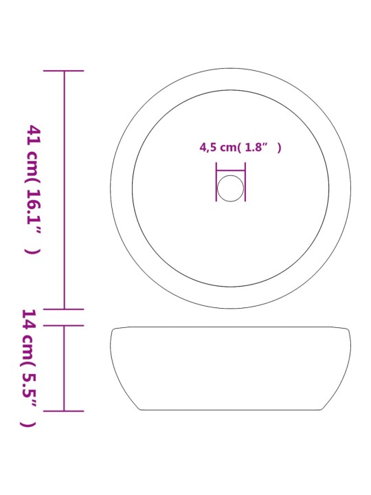 Valamu tööpinnale, valge ja sinine, ümar, φ41x14, keraamiline