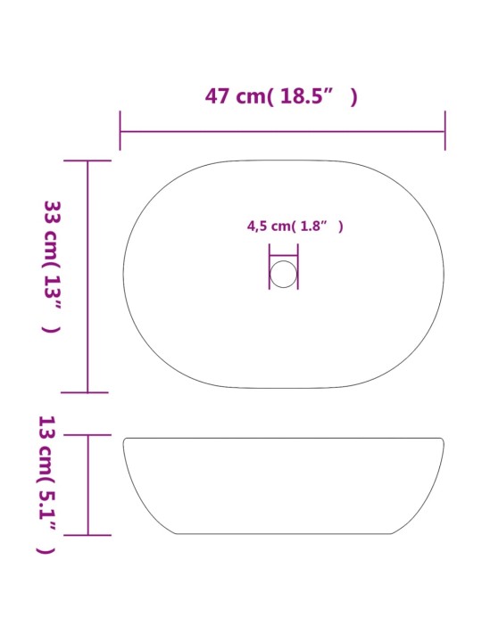 Valamu tasapinnale, hall ja sinine, ovaalne, keraamiline