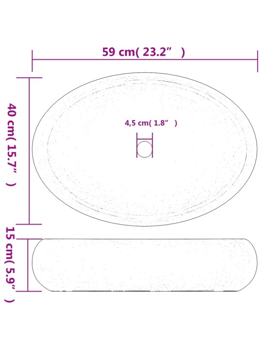 Valamu tasapinnale, hall, ovaalne, 59x40x15 cm, keraamiline