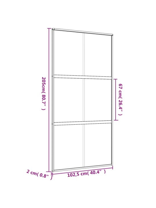 Liuguks, kuldne, 102,5x205 cm, läbipaistev esg-klaas/alumiinium