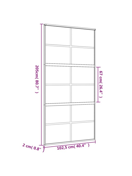 Liuguks, kuldne, 102,5x205 cm, läbipaistev esg-klaas/alumiinium