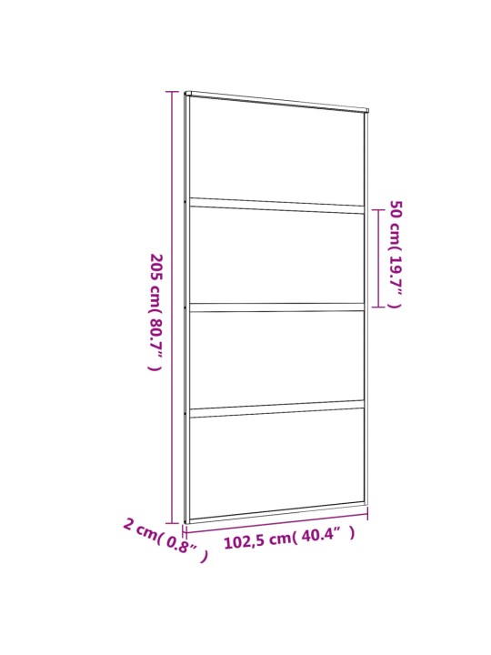 Liuguks, kuldne, 102,5x205 cm, läbipaistev esg-klaas/alumiinium