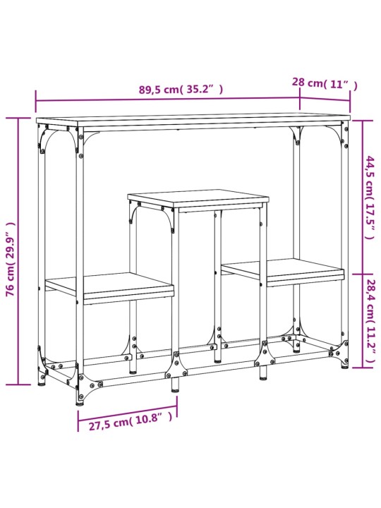 Konsoollaud, must, 89,5 x 28 x 76 cm, tehispuit