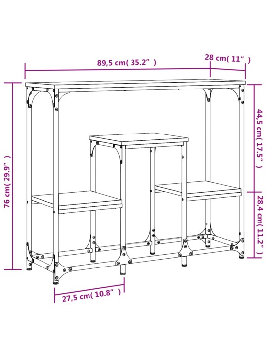 Konsoollaud, hall sonoma tamm, 89,5 x 28 x 76 cm, tehispuit