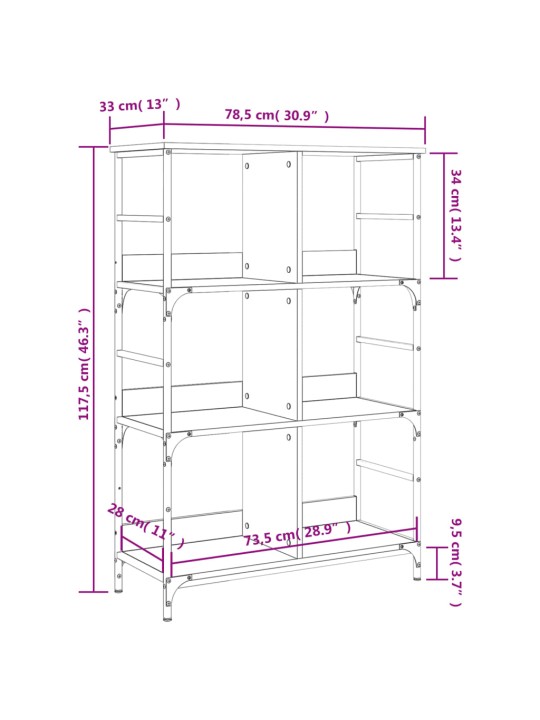 Raamaturiiul, hall sonoma tamm, 78,5x33x117,5 cm, tehispuit