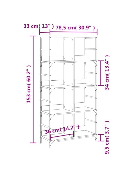 Raamaturiiul, hall sonoma tamm, 78,5x33x153 cm, tehispuit