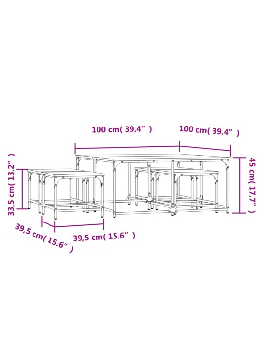 Üksteise alla mahtuvad kohvilauad 5 tk, pruun tamm, tehispuit