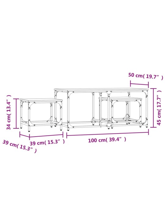 Üksteise alla mahtuvad kohvilauad 3 tk, pruun tamm, tehispuit