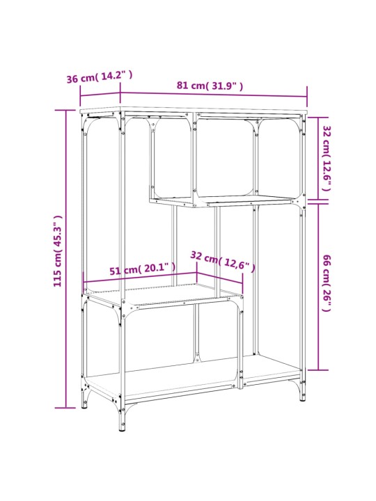 Raamaturiiul, hall sonoma tamm, 81x36x115 cm, tehispuit/teras