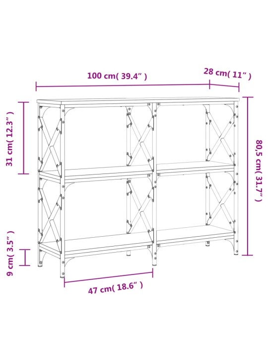 Konsoollaud, pruun tamm, 100 x 28 x 80,5 cm, tehispuit