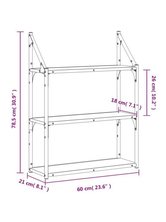 3-korruseline seinariiul, hall sonoma, 60x21x78,5 cm, tehispuit