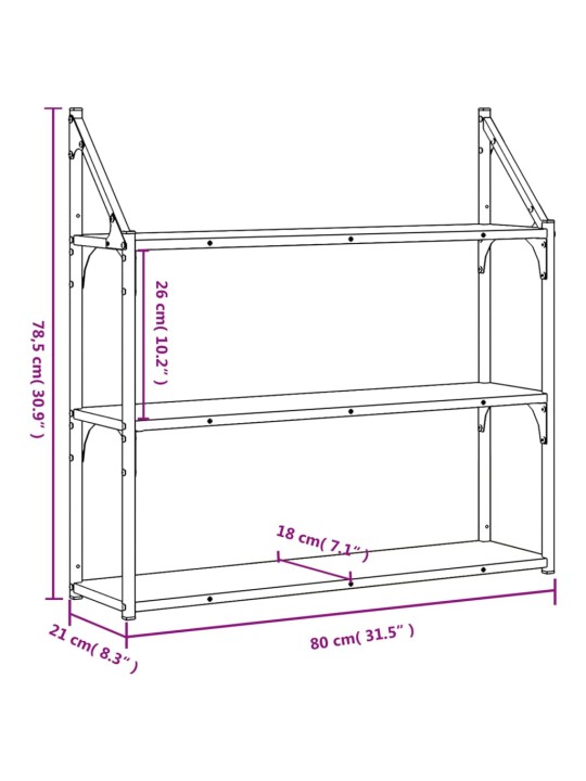 3-korruseline seinariiul, hall sonoma, 80x21x78,5 cm, tehispuit