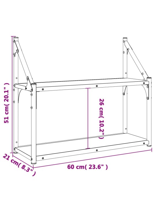 2-korruseline seinariiul, suitsutamm, 60x21x51 cm, tehispuit