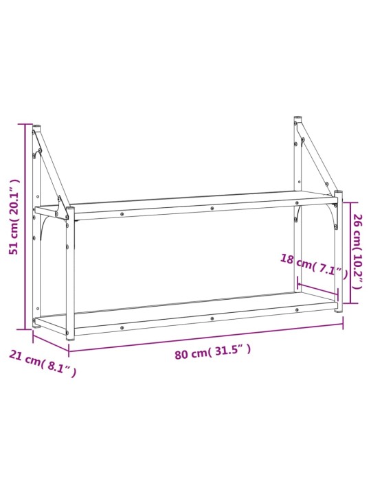 2-korruseline seinariiul, suitsutamm, 80x21x51 cm, tehispuit