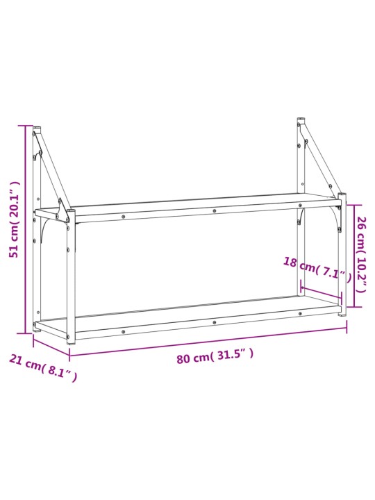 3-korruseline seinariiul, hall sonoma, 80x21x51 cm, tehispuit