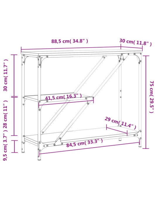 Konsoollaud, hall sonoma tamm, 88,5 x 30 x 75 cm, tehispuit