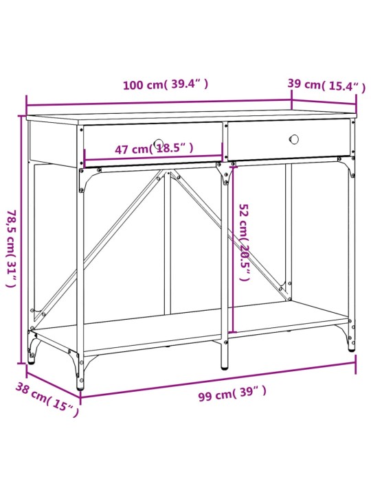 Konsoollaud, suitsutatud tamm, 100x39x78,5 cm, tehispuit