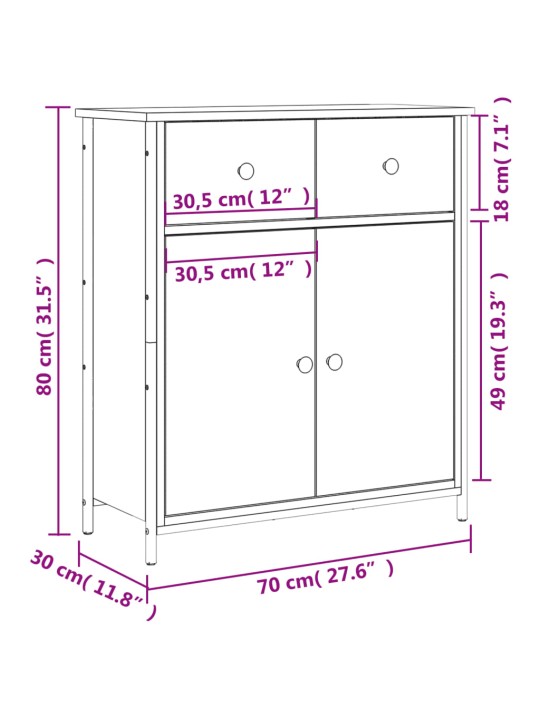 Puhvetkapp, hall sonoma tamm, 70x30x80 cm, tehispuit