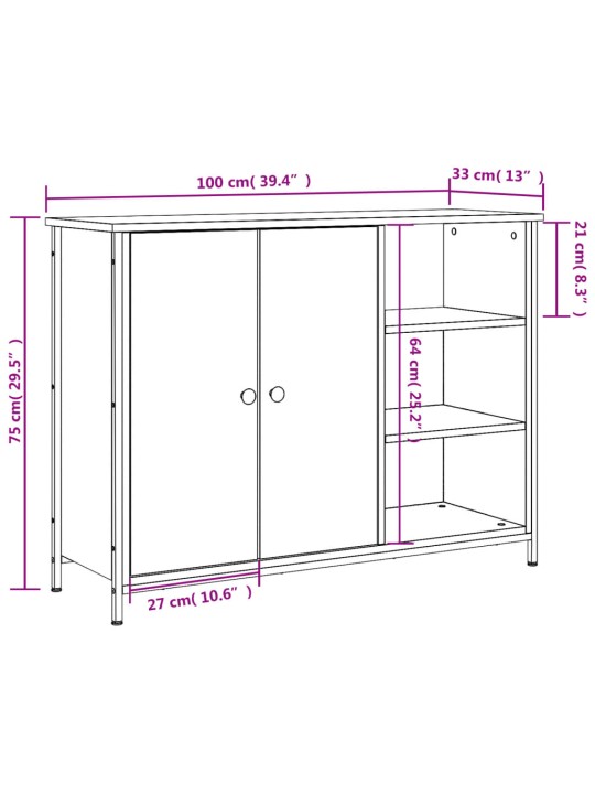 Puhvetkapp, hall sonoma tamm, 100 x 33 x 75 cm, tehispuit